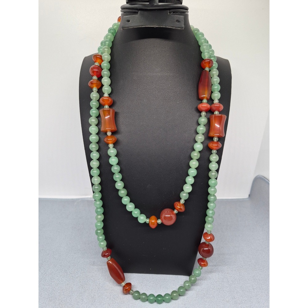 Jay King Mine Finds Necklace Woman Green Orange Aventurine Carnelian Long Strand